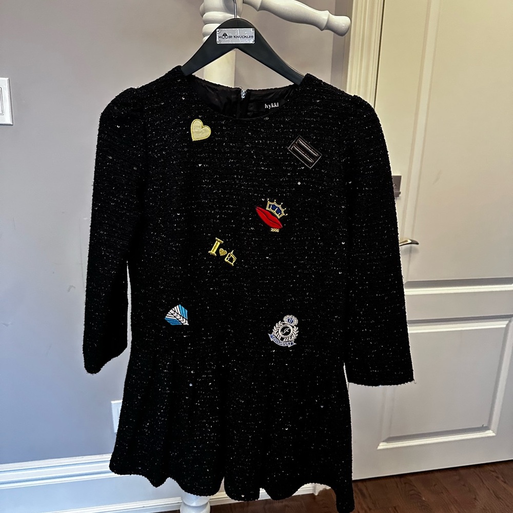 Black Dress with Embroidered Patches